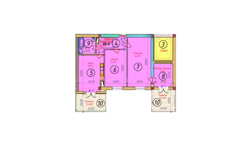 3-комнатная квартира 95 м²  3/9 этаж | Жилой комплекс SAMARQAND CITY