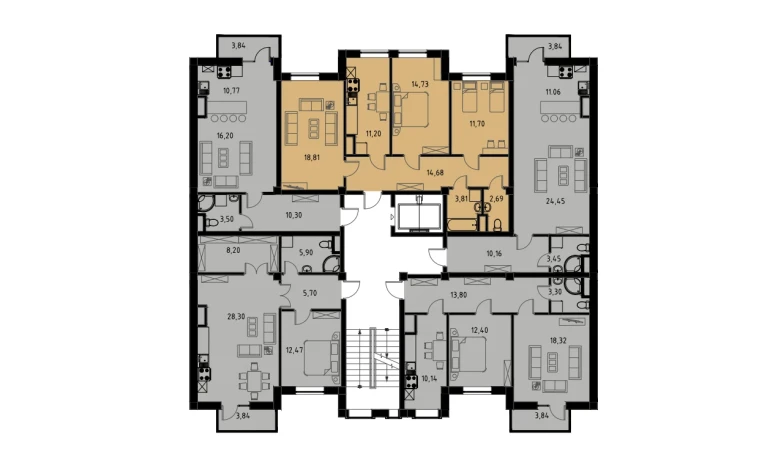 3-xonali xonadon 77.63 m²  8/9 qavat | MINGCHINOR Turar-joy majmuasi