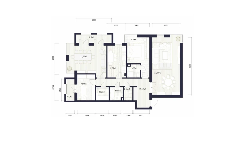 4-комнатная квартира 132.83 м²  5/11 этаж | Жилой комплекс QORASUV PLAZA
