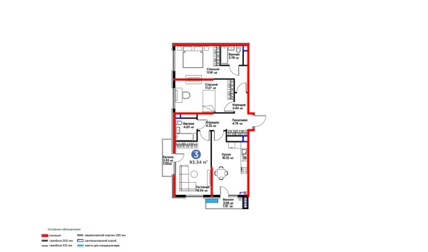 3-xonali xonadon 93.34 m²  10/16 qavat | BI SAN'AT Turar-joy majmuasi