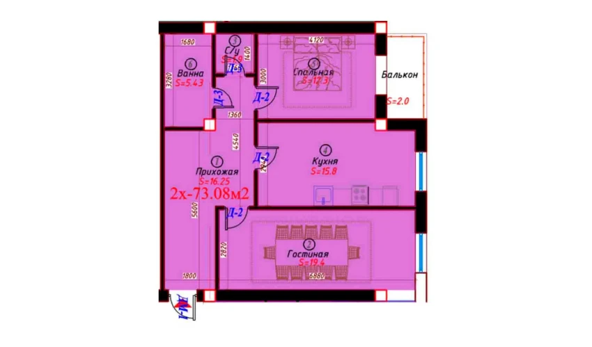 2-комнатная квартира 73.08 м²  6/6 этаж | Жилой комплекс Sohil bo'yi