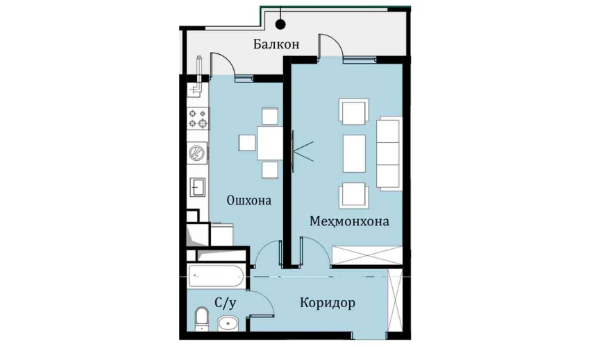 1-комнатная квартира 40.75 м²  9/16 этаж | Жилой комплекс SOKIN DIYOR