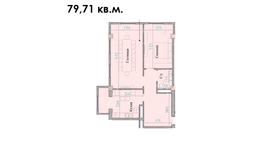 2-комнатная квартира 79.71 м²  16/16 этаж | Жилой комплекс MAVERA TOWN