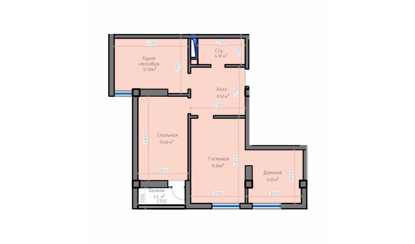 3-xonali xonadon 69.5 m²  11/13 qavat | ORZU SAROYI Turar-joy majmuasi