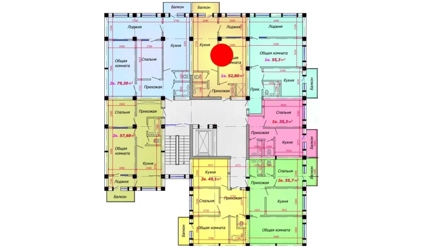 1-xonali xonadon 52.8 m²  3/9 qavat | VATAN Turar-joy majmuasi