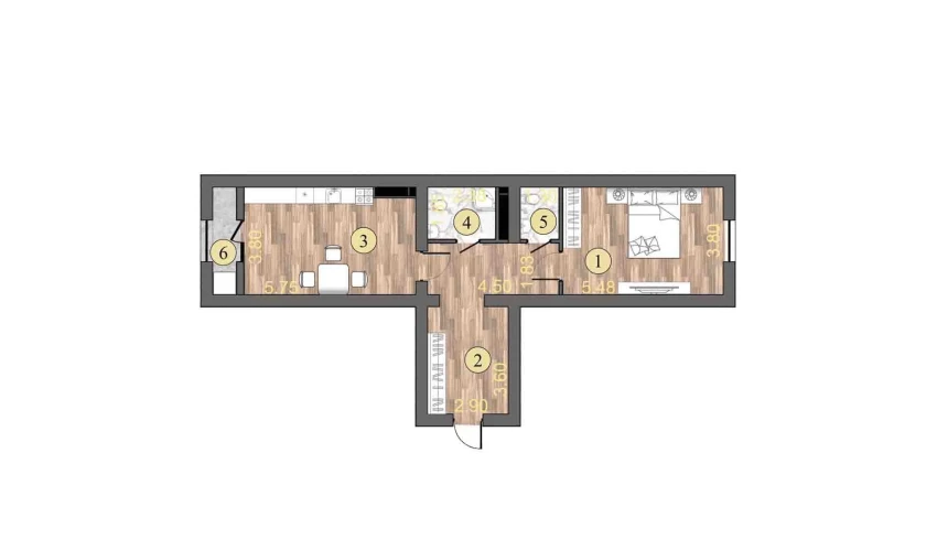 2-комнатная квартира 70.3 м²  3/16 этаж | Жилой комплекс ISLOMOBOD