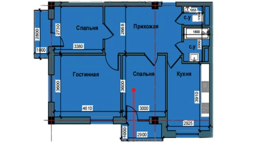 3-xonali xonadon 76.3 m²  10/10 qavat | NUR BARAKA Turar-joy majmuasi