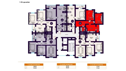 2-комнатная квартира 59.8 м²  15/16 этаж | Жилой комплекс TURON