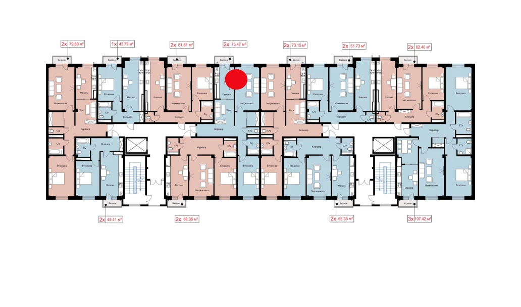 2-xonali xonadon 73.47 m²  2/10 qavat | Ko'kcha-Oqtepa Turar-joy majmuasi