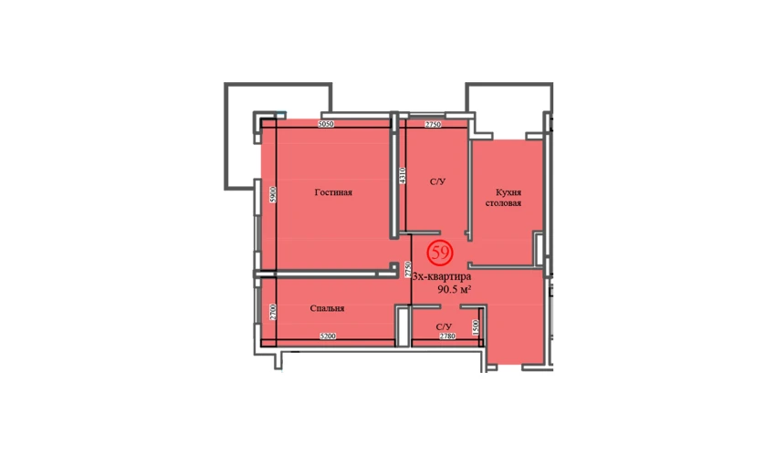 3-комнатная квартира 90.5 м²  1/14 этаж | Жилой комплекс Al-Barakat