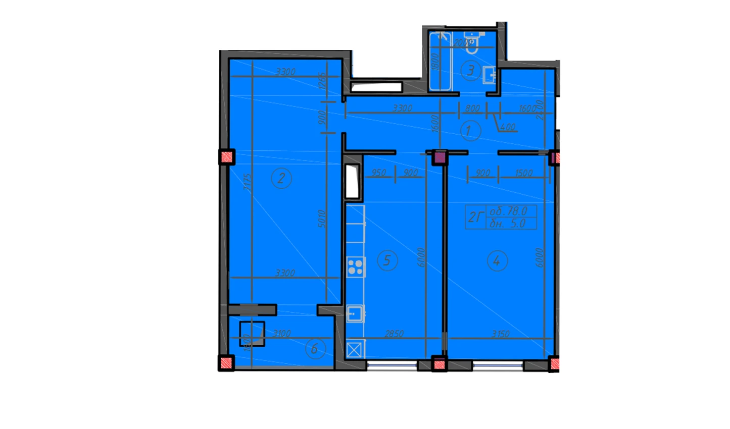 2-комн. квартира 78 м²  5/12 этаж | Жилой комплекс Sokin hayot