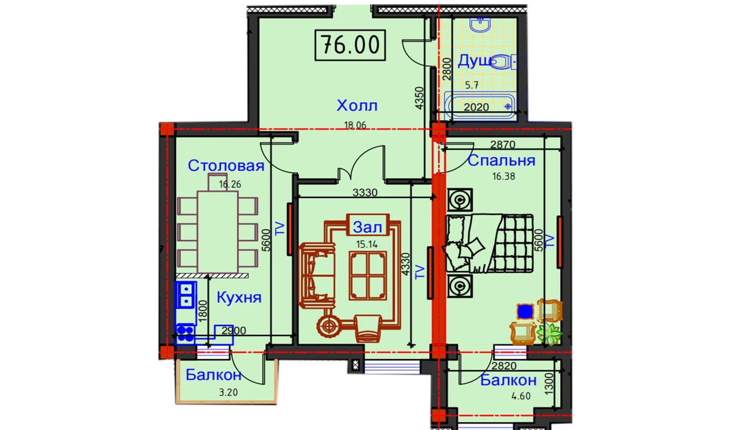 2-комн. квартира 79.5 м²  10/12 этаж | Жилой комплекс GAGARIN AVENUE