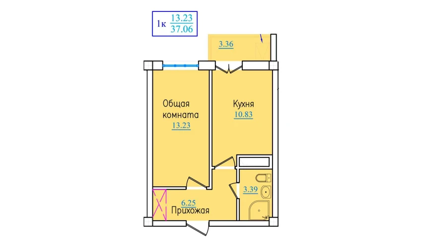 1-xonali xonadon 37.06 m²  9/9 qavat | PROVANS Turar-joy majmuasi