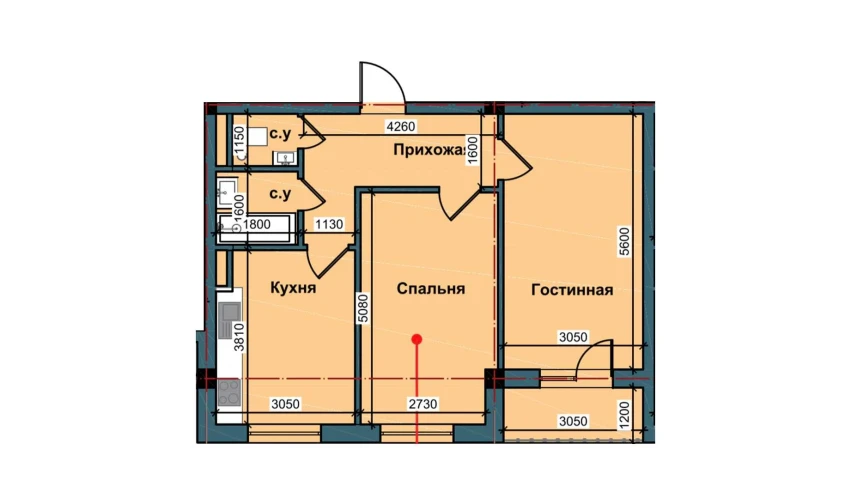 2-xonali xonadon 62.1 m²  8/9 qavat | NUR BARAKA Turar-joy majmuasi