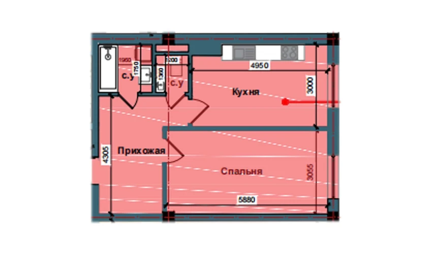 1-комнатная квартира 51.5 м²  2/10 этаж | Жилой комплекс NUR BARAKA