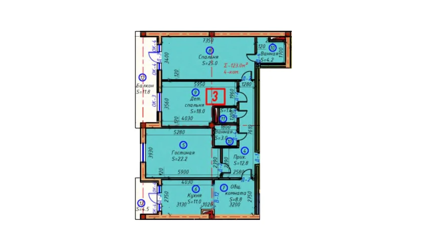 4-xonali xonadon 123 m²  3/9 qavat | SAMARQAND CITY Turar-joy majmuasi