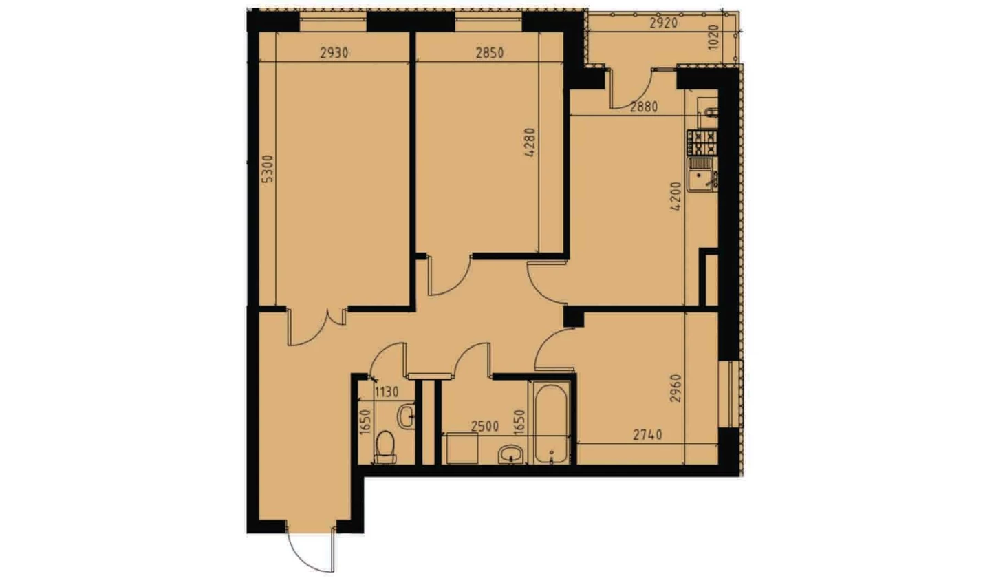 3-xonali xonadon 69.46 m²  7/10 qavat | YANGIOBOD RESIDENCE Turar-joy majmuasi