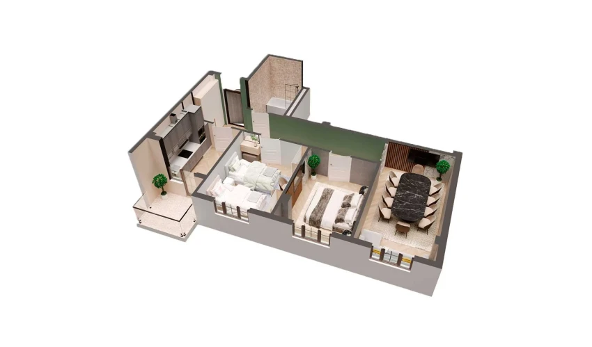 3-комнатная квартира 75 м²  6/8 этаж | Жилой комплекс YASHIL VODIY RESIDENCE