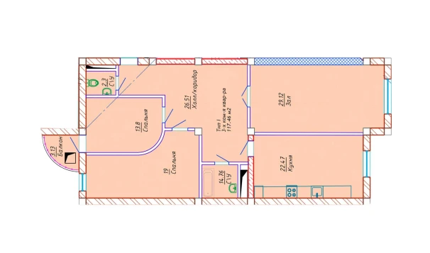 3-xonali xonadon 117.46 m²  3/10 qavat | Samarqand Park Avenue Turar-joy majmuasi