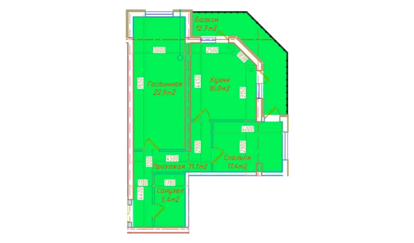 2-комнатная квартира 79.5 м²  3/16 этаж | Жилой комплекс DO'MBIROBOD RESIDENCE