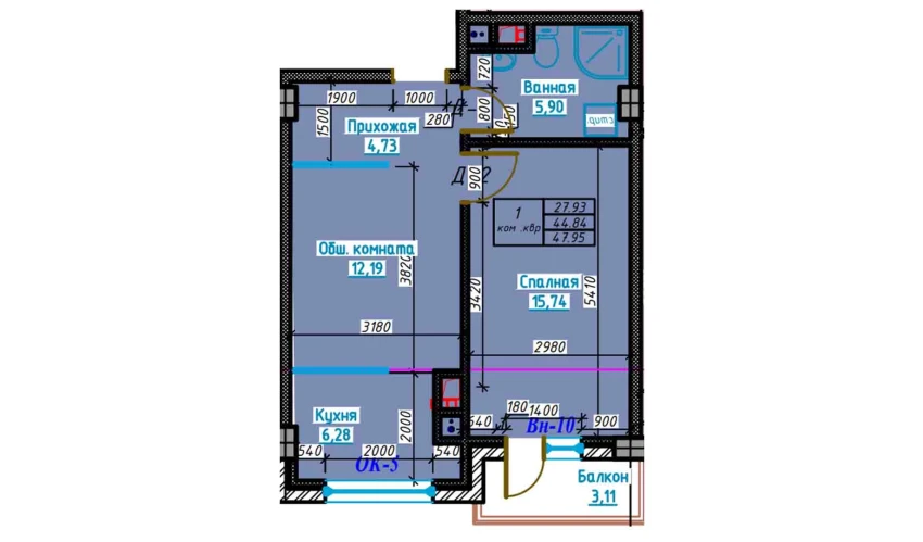 2-xonali xonadon 47.8 m²  2/13 qavat | Bog'dod City Turar-joy majmuasi