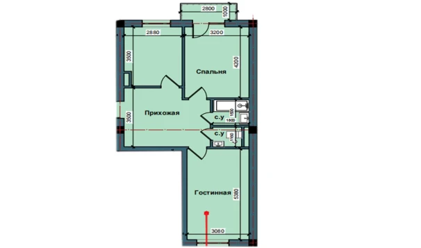 2-комнатная квартира 63.7 м²  4/10 этаж | Жилой комплекс NUR BARAKA