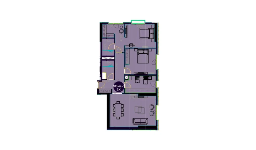 3-комнатная квартира 103.42 м²  16/22 этаж | Жилой комплекс Central Avenue