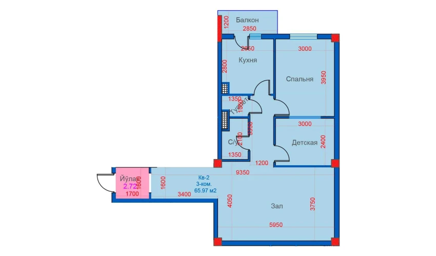 3-комнатная квартира 65.97 м²  10/12 этаж | Жилой комплекс Sokin city