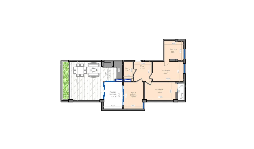 3-xonali xonadon 134.5 m²  13/13 qavat | ORZU SAROYI Turar-joy majmuasi