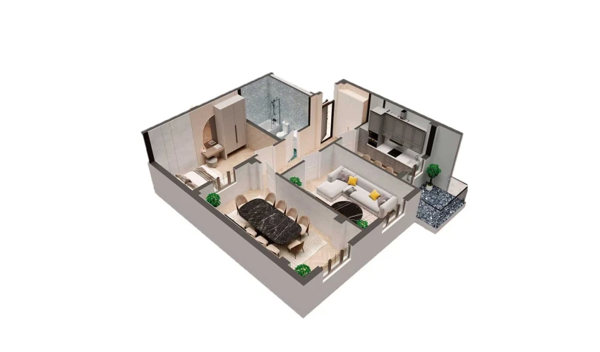 3-xonali xonadon 69.99 m²  6/8 qavat | YASHIL VODIY RESIDENCE Turar-joy majmuasi