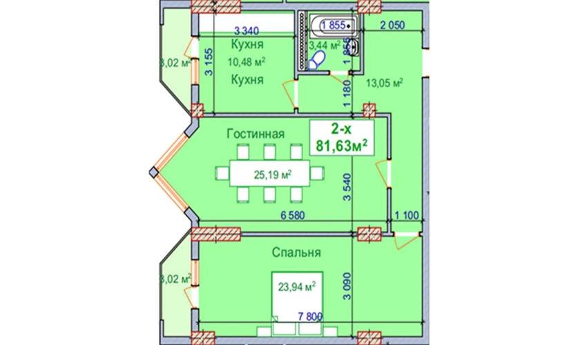 2-комнатная квартира 81.63 м²  8/9 этаж | Жилой комплекс SHAYX-UL OLAM