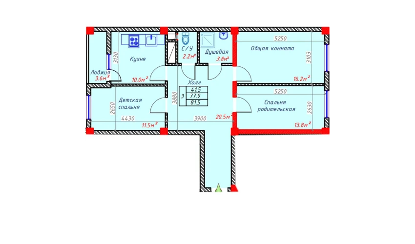 3-комнатная квартира 81.5 м²  7/9 этаж | Жилой комплекс Hakimi Towers