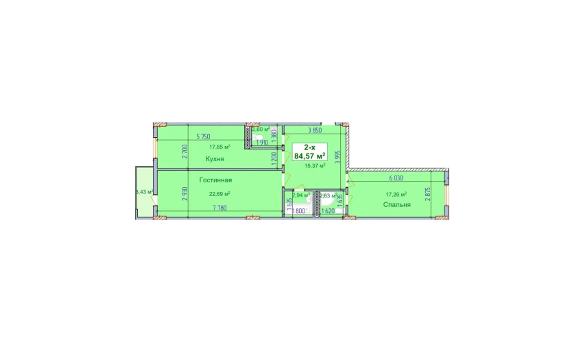 2-xonali xonadon 84.57 m²  8/9 qavat | SHAYX-UL OLAM Turar-joy majmuasi