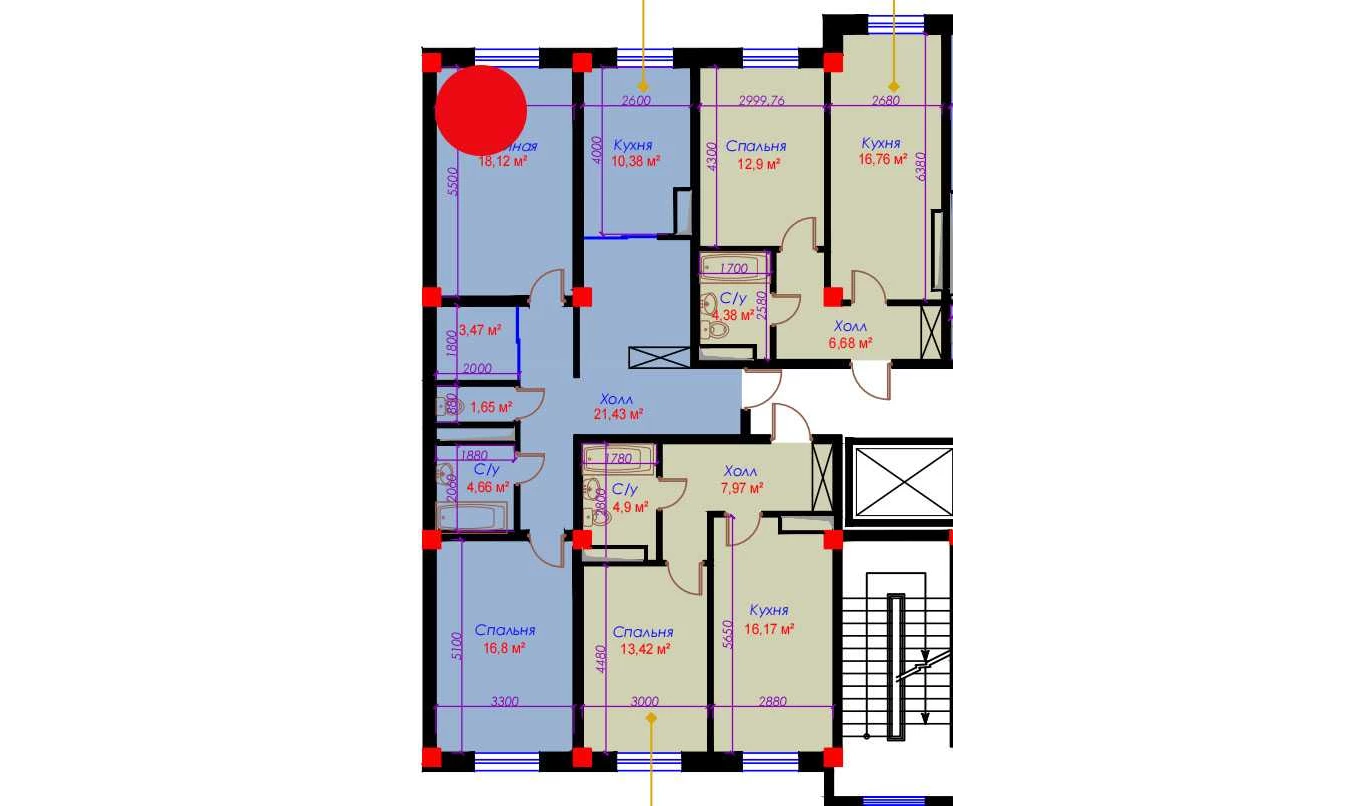 2-комн. квартира 76.6 м²  10/10 этаж | Жилой комплекс Ko'kcha-Oqtepa