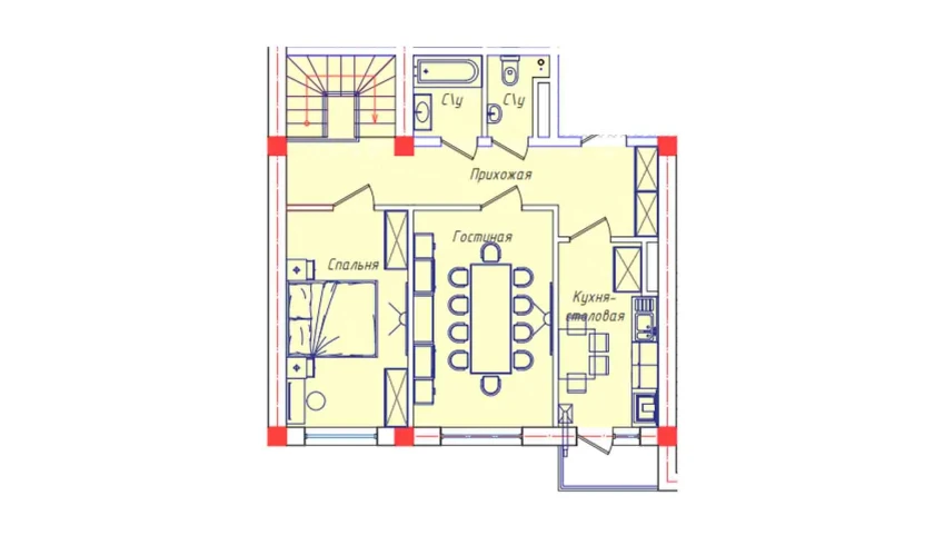 2-xonali xonadon 62.4 m²  6/8 qavat | STAR HOUSE RESIDENCE Turar-joy majmuasi