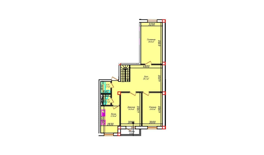 3-комнатная квартира 99.5 м²  5/6 этаж | Жилой комплекс CHIRCHIQ CITY