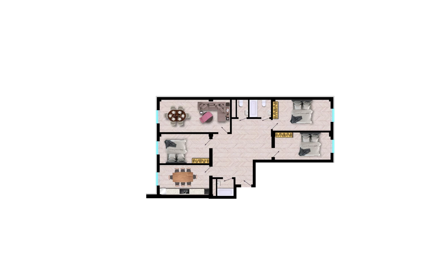 4-xonali xonadon 117.2 m²  10/10 qavat | Ko'kcha-Oqtepa Turar-joy majmuasi