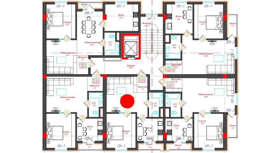 2-xonali xonadon 47.5 m²  9/12 qavat | CHINARA PARK Turar-joy majmuasi