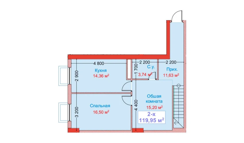 2-комнатная квартира 119.95 м²  1/8 этаж | Жилой комплекс CAPITAL AVENUE