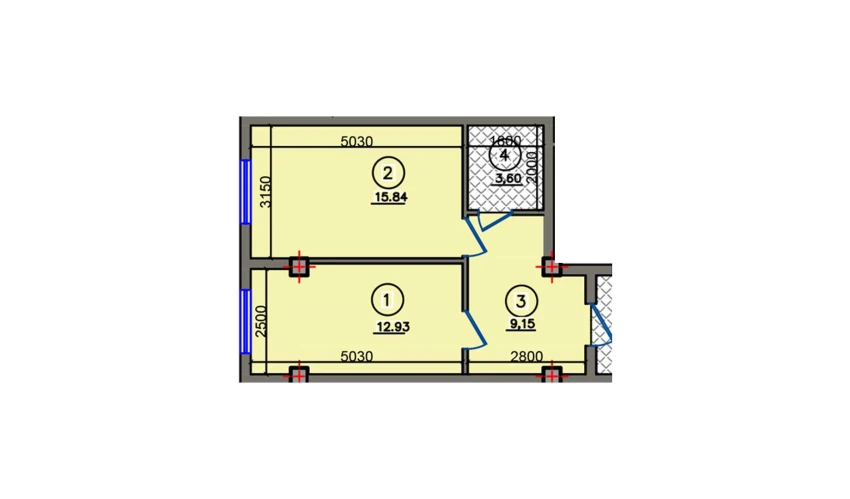 1-xonali xonadon 41.52 m²  8/10 qavat | Qibray City Turar-joy majmuasi