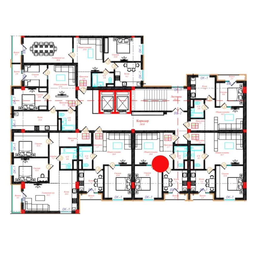2-комн. квартира 46.6 м²  6/10 этаж | Жилой комплекс CHINARA PARK