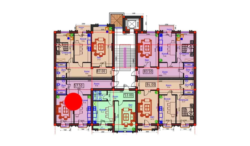 1-комнатная квартира 57.5 м²  2/9 этаж | Жилой комплекс BAHOR