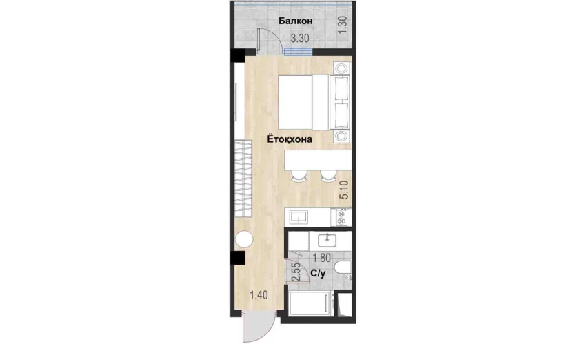 1-комнатная квартира 28.96 м²  6/7 этаж | Жилой комплекс Bochka Resort