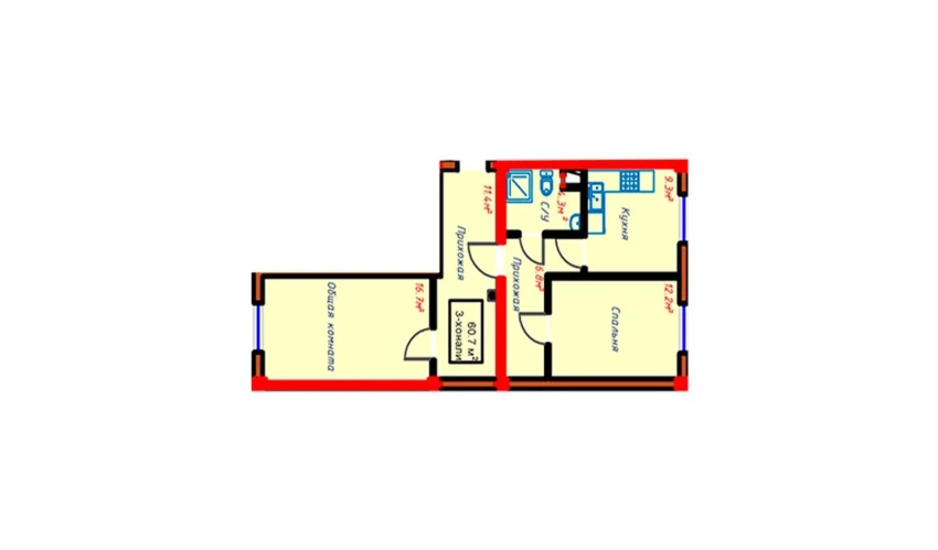 2-комнатная квартира 66.7 м²  9/10 этаж | Жилой комплекс Turon