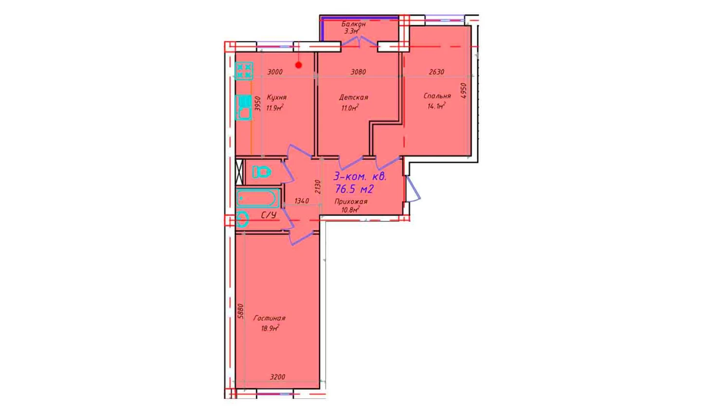 3-xonali xonadon 76.5 m² 5/5 qavat | CHIRCHIQ CITY Turar-joy majmuasi 3-xonali xonadon 76.5 m² 5/5 qavat | CHIRCHIQ CITY Turar-joy majmuasi