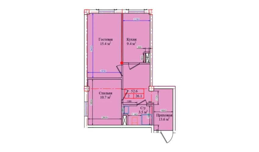 2-комнатная квартира 52.6 м²  1/9 этаж | Жилой комплекс CHIRCHIQ CITY