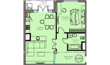 2-комнатная квартира 57.5 м²  2/13 этаж | Жилой комплекс Bright Residence