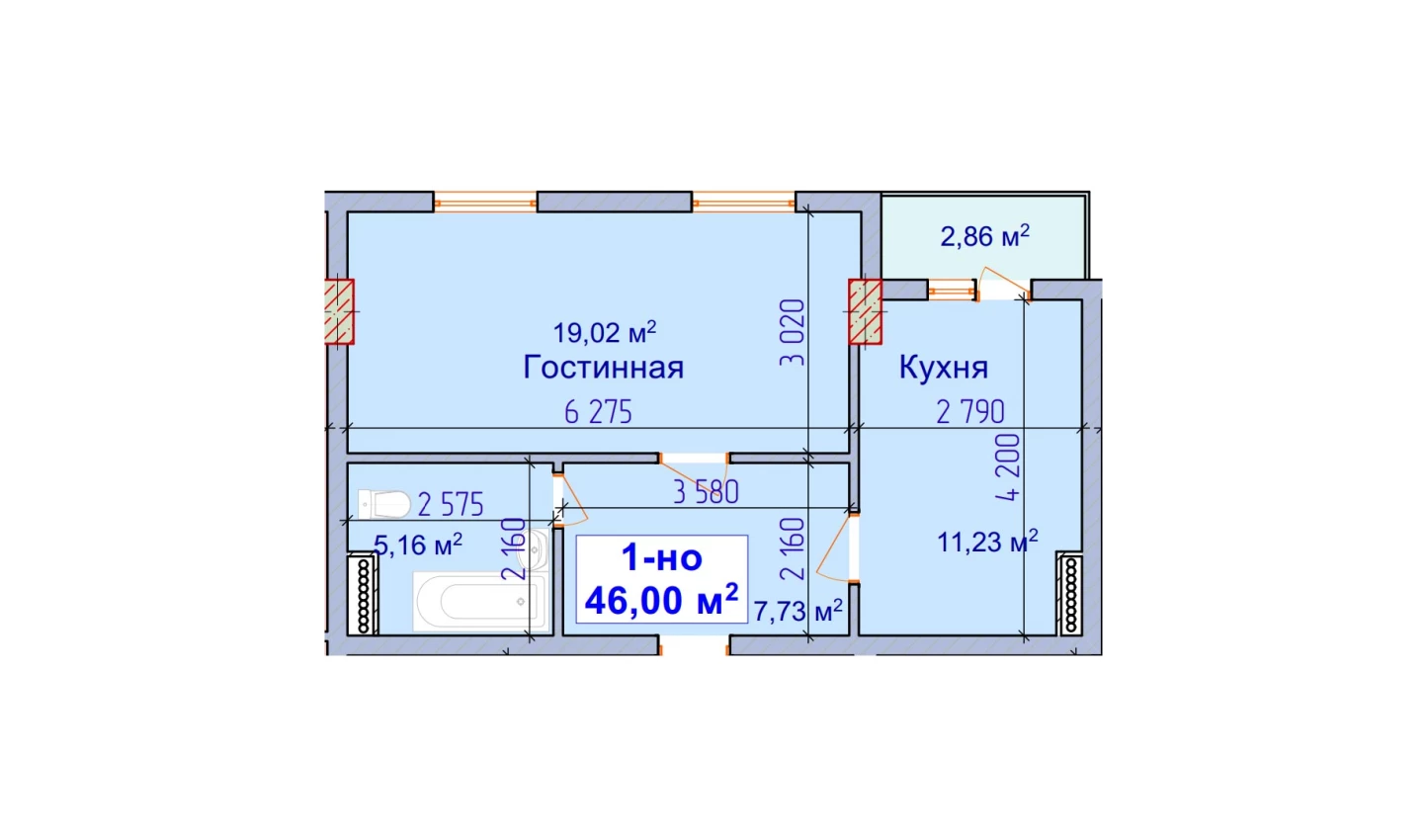 1-комн. квартира 46 м²  9/9 этаж | Жилой комплекс SHAYX-UL OLAM