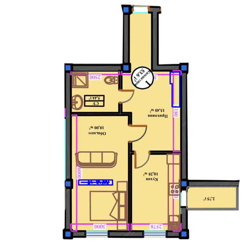 1-xonali xonadon 53.6 m²  7/11 qavat | ANHOR AVENUE Turar-joy majmuasi