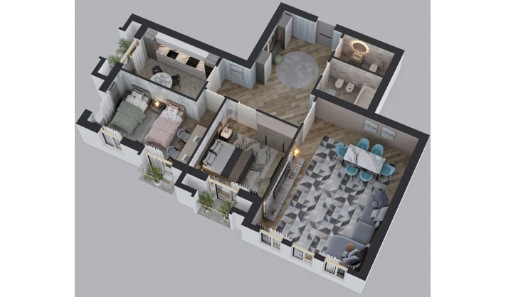 3-комнатная квартира 123.5 м²  7/8 этаж | Жилой комплекс BAHOR